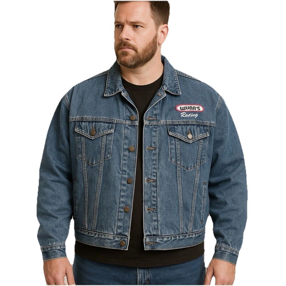 Vintage Denim Trucker Jacket XL Racing Patch Embroidered Wynn’s Logo